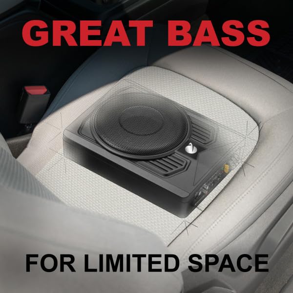 8 Inch Planet Audio P8AW Powered Under Seat Car Subwoofer - 800 Watts Max, Single 4 Ohm Voice Coil, Built-in Amp Package, Remote Subwoofer Control