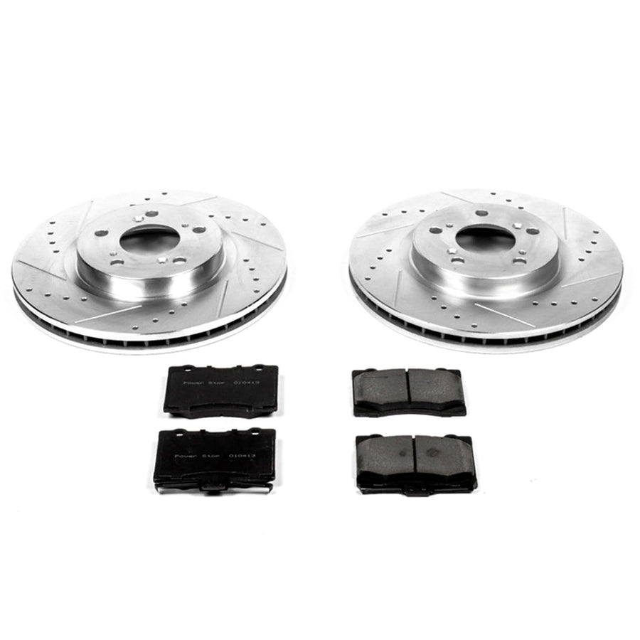 Power Stop K4606 Z23 Carbon Fiber Brake Pads with Drilled & Slotted Brake Rotors Kit For Acura RL 2005-2012 [Model Specific]