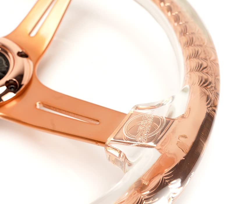 NRG Innovations Reinforced Steering Wheel NRG-RST-027GD-CL 350mm 2" Deep Dish Clear Acrylic Steering Wheel in Clear and Rose Gold Spoke Finish with Slits