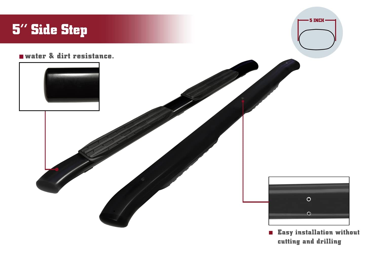 TAC Side Steps 5" Oval Bend Compatible with 2019-2022 RAM 1500 Crew Cab (Exclude 2019-2023 RAM 1500 Classic) Truck Pickup Black Side Bars Nerf Bars Running Boards Off Road Accessories 2Pcs