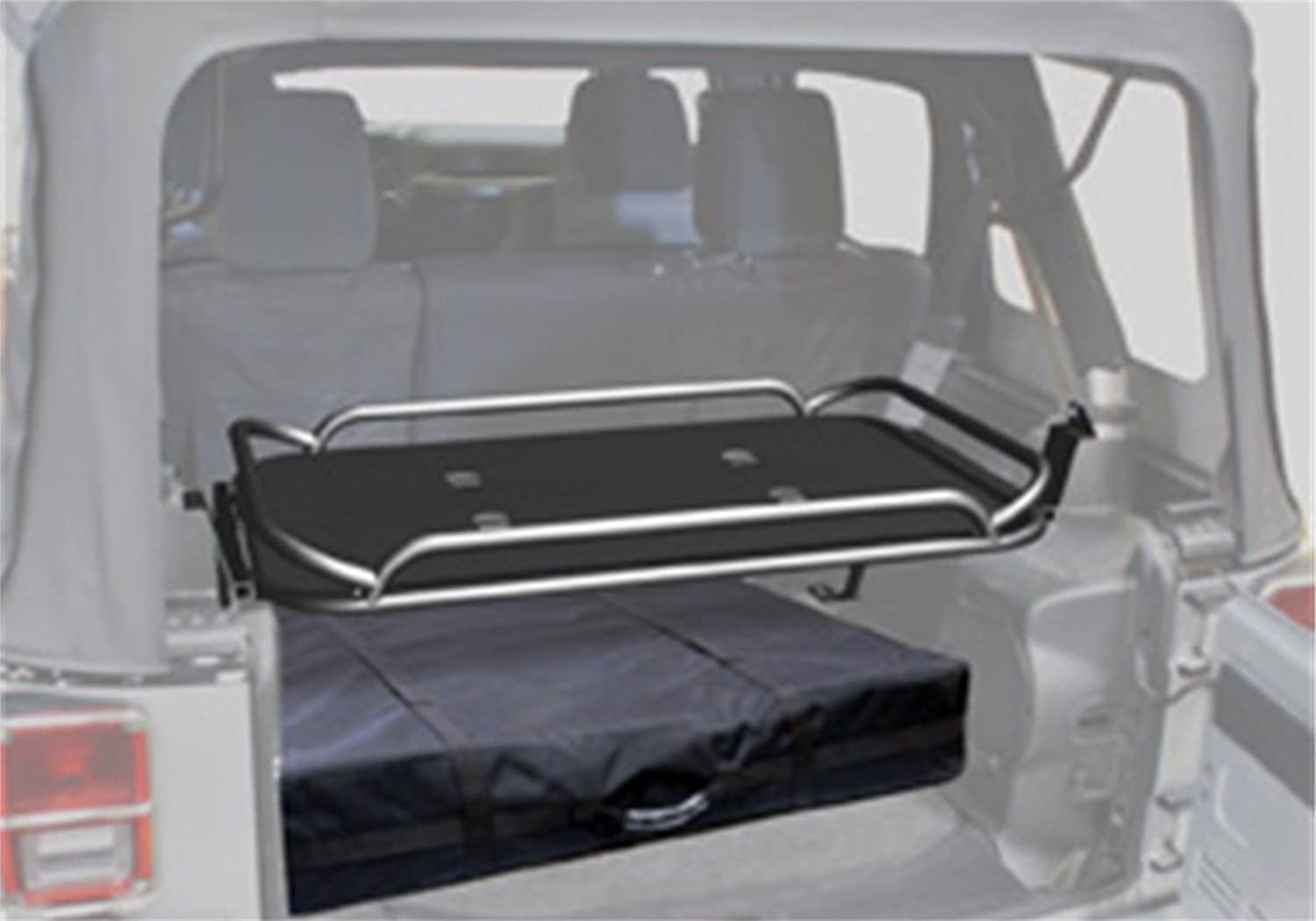 RAMPAGE PRODUCTS Fold-Up Rear Storage Rack for Jeep Wrangler JK | Black Powdercoat, Interior Mount, Fold-Up | 86623 | Fits 2007-2018 Jeep Wrangler JK/JKU