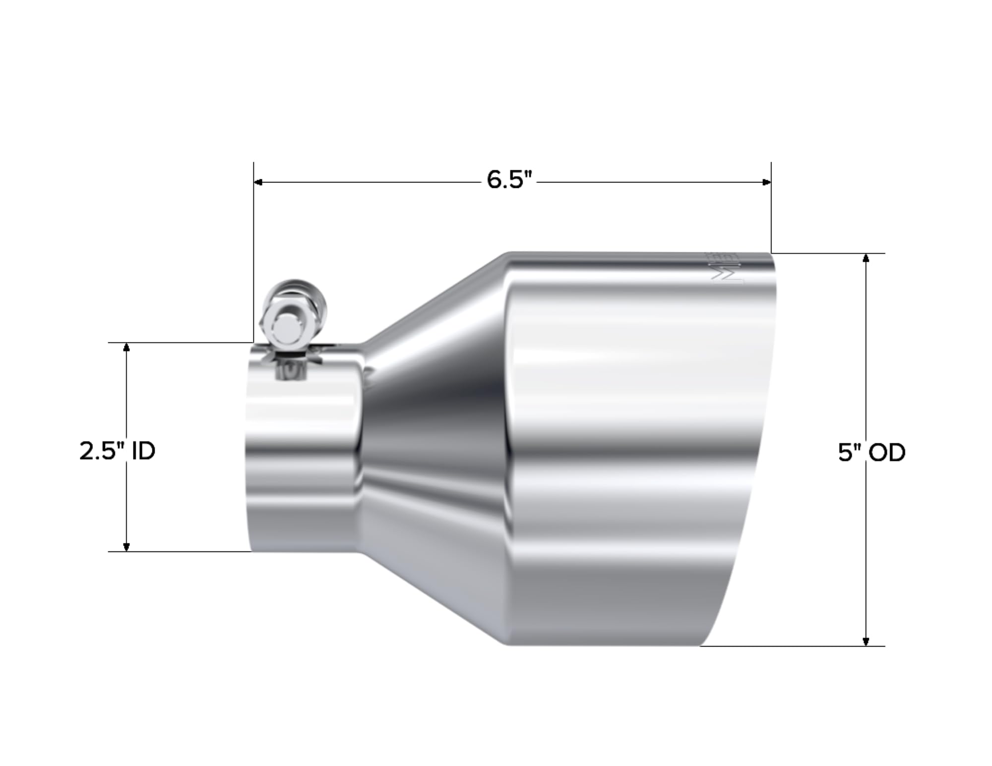 MBRP T304 Stainless Steel Universal Tip 2.5in ID / 5in OD Out / 6.5in Length Angle Cut Single Wall