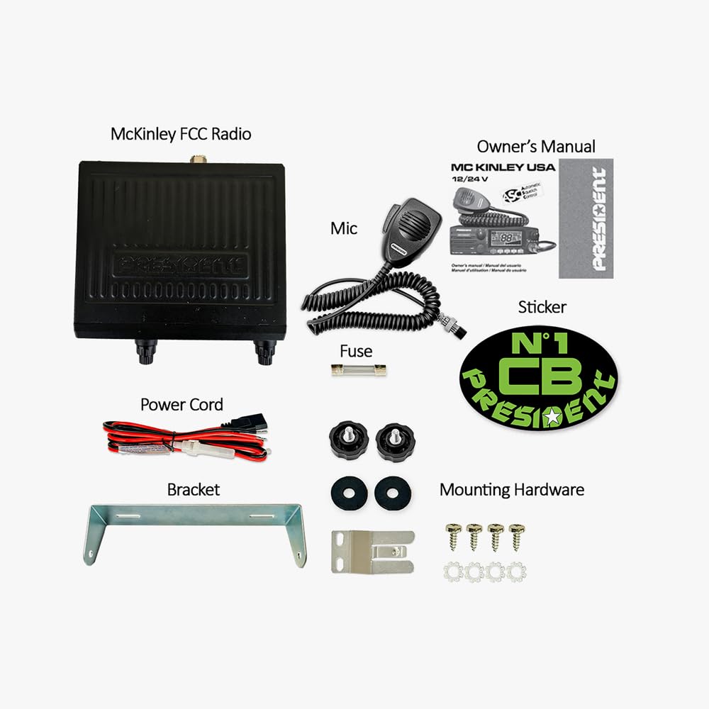 McKinley President AM/SSB CB Radio, 12/24V,40 Channel, NOAA Weather Alerts, Automatic SWR, ASC, Large LCD, NB, ANL, Hi-Cut Filters, VOX, Front Panel Loudspeaker, Clarifier, RF Power & Gain