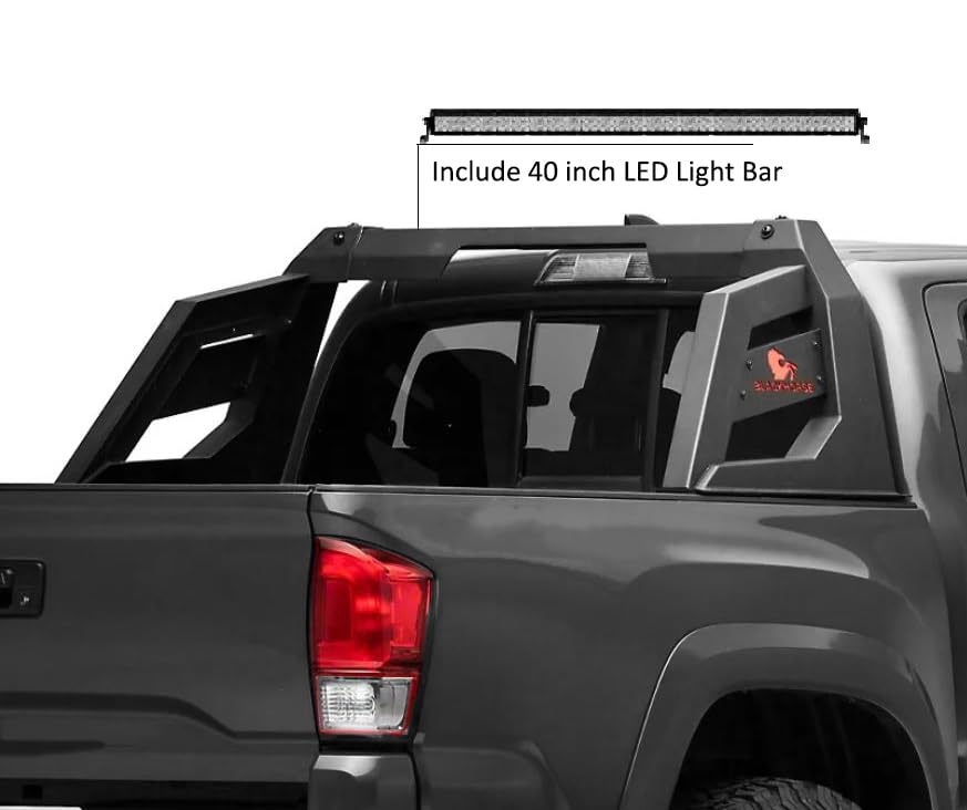 Armour Black Horse Roll Bar Matte Black Includes 1 40" LED Light Bar Compatible with 2015-2022 Chevrolet Colorado|2015-2022 GMC Canyon|2015-2024 Toyota Tacoma-RB-AR3B-KIT