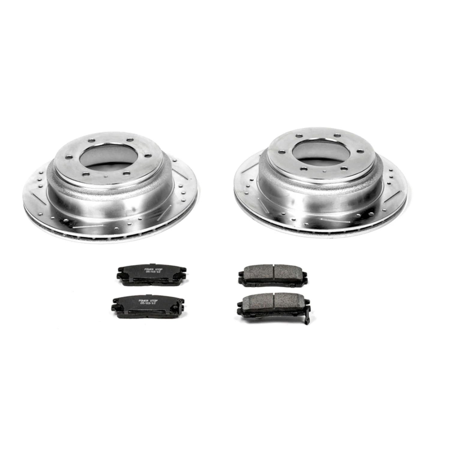 Power Stop K5029 Brake Pads Rear Z23 Carbon Fiber with Drilled & Slotted Brake Rotors Kit For Acura SLX, Passport, Amigo, Amigo, Axiom, Rodeo, Rodeo Sport, Trooper, VehiCROSS [Model Specific]