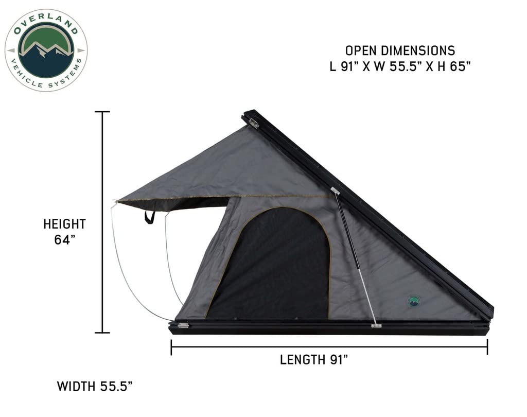 Overland Vehicle Systems Mamba HD Clam Shell Aluminum Hard Shell Roof Top Tent, Grey Body & Green Trim - Premium 280G Rip Stop Waterproof Tent Body - 2 to 3 Person Roof Top