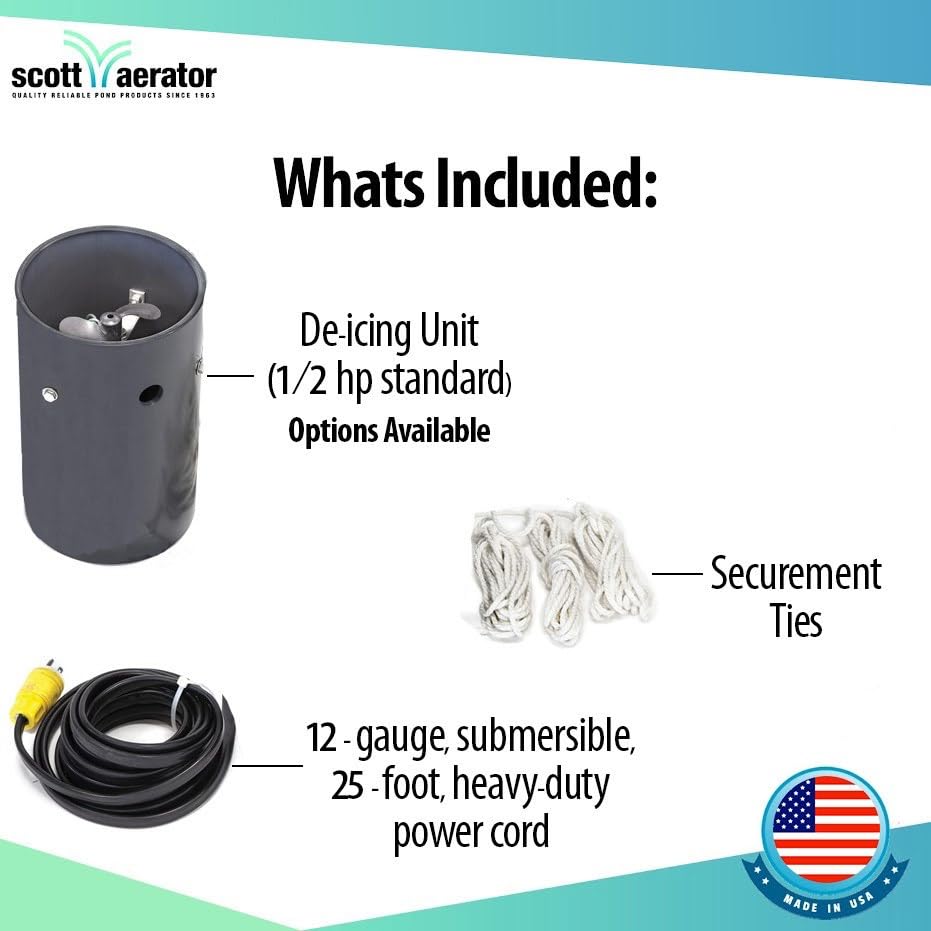 Slinger De-Icer Scott Aerator for Lakes & Ponds | 1/2 Horse Power 115V Stainless Steel | 25 ft. Electric Corded Cable Included | Made in USA