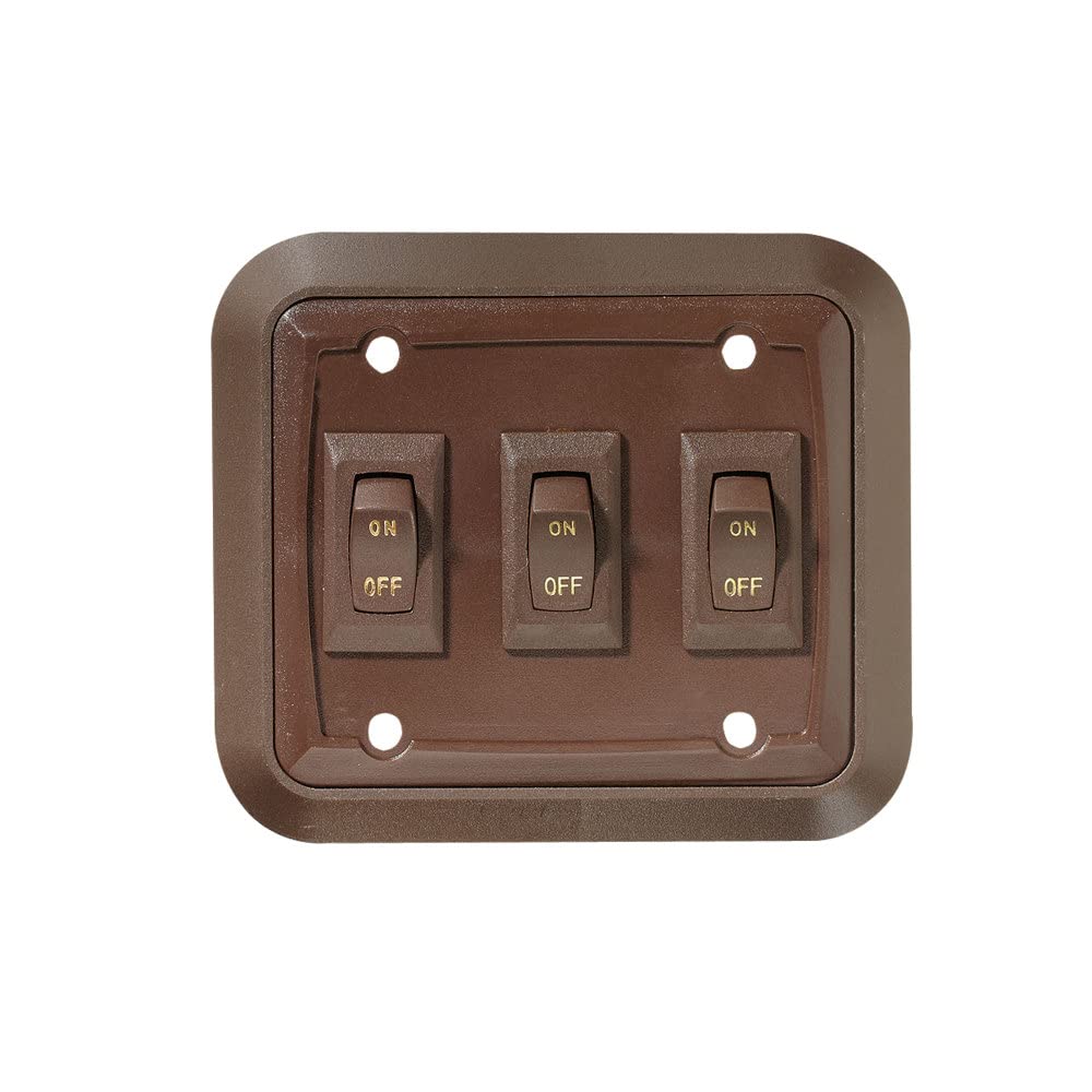 Wall Plate Switch RV Designer S659, Triple, On/Off, Brown, 3.53 inches x 4 inches