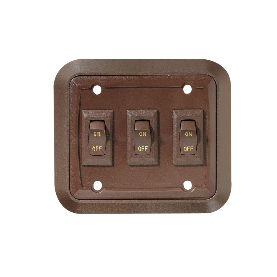 Wall Plate Switch RV Designer S659, Triple, On/Off, Brown, 3.53 inches x 4 inches
