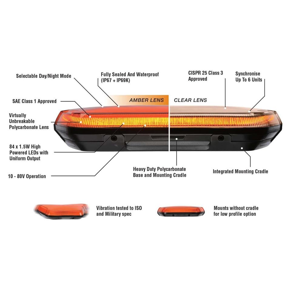 Vision X 14.96" AEROTECH MINI BAR Lighting Dual Color Amber/Green Fixed Clear Lens (Single Stack) 10-80V