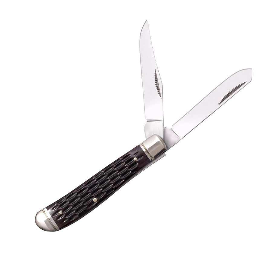Mini Trapper Cold Steel Versatile Practical Durable Compact Pocket Folding Knife - 2 Blades; Jigged Bone Handle; Slip Joint Lock