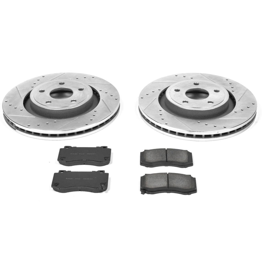 Brake Kit Power Stop For 2006 2007 2008 2009 2010 Jeep Grand Cherokee SRT8 Front Z23 Carbon Fiber Brake Pads with Drilled & Slotted Brake Rotors K2924