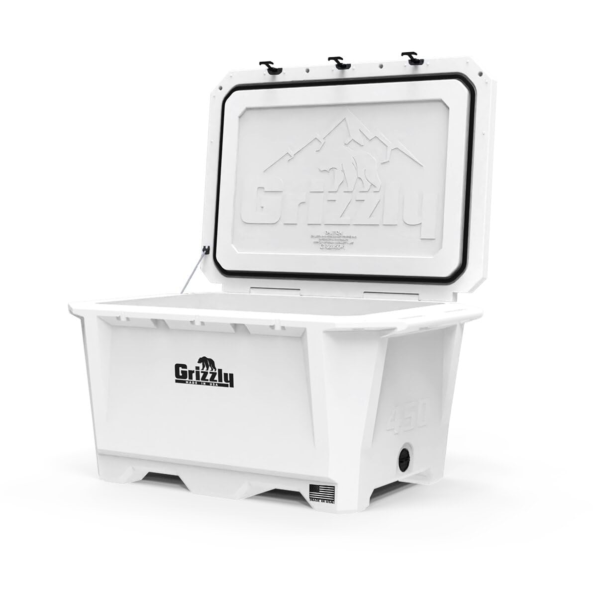 450 Cooler Grizzly | 450 qt Ice Chest Durable Rotomolded Insulated | Made in USA | Warranty for Life | for Cold Plunge Ice Bath Camping Fishing Hunting | G450 | White