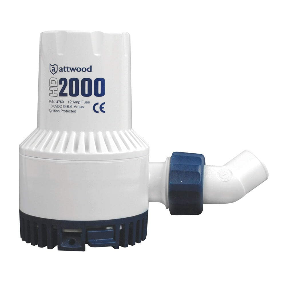 Heavy Duty Attwood 4760-4 2,000 GPH Fully Submersible Boat Bilge Pump, White Finish