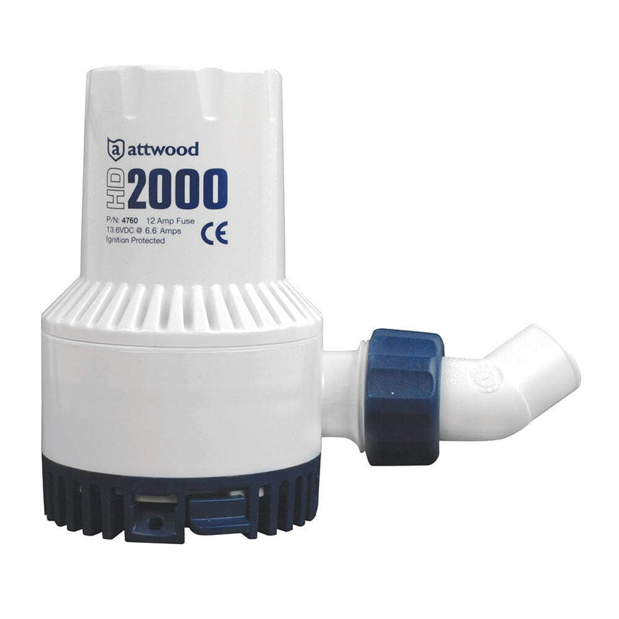 Heavy Duty Attwood 4760-4 2,000 GPH Fully Submersible Boat Bilge Pump, White Finish