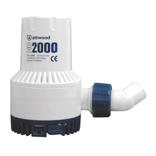 Heavy Duty Attwood 4760-4 2,000 GPH Fully Submersible Boat Bilge Pump, White Finish