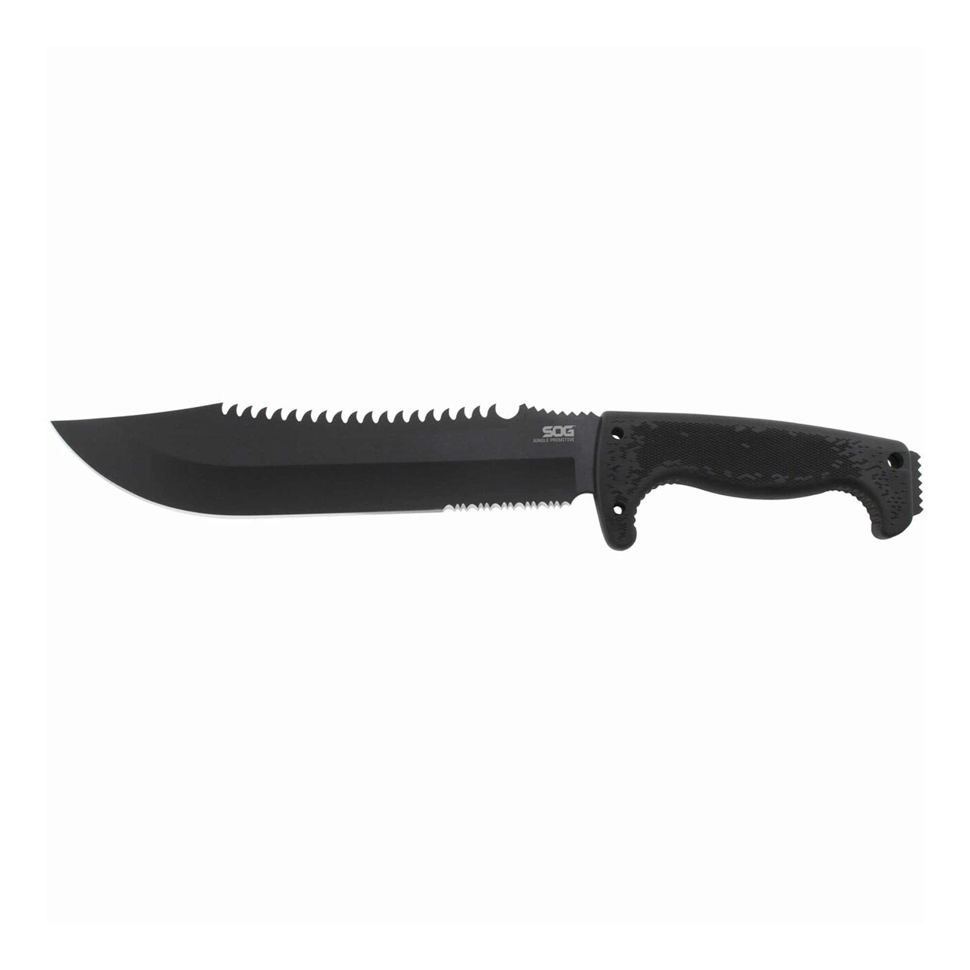 SOG Fixed Blade Jungle Primitive- Camping and Field Tactical Machete with Sheath for Clearing Brush, Full Tang Survival Knife 15.3 Inches (F03TN-CP), Steel,Black