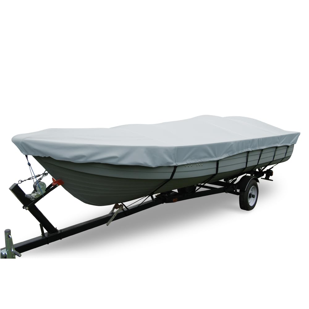 Styled-to-Fit Carver 70114S-11 Boat Cover for Wide V-Hull Fishing Boats (No Motor) - 14'6", Mist Gray