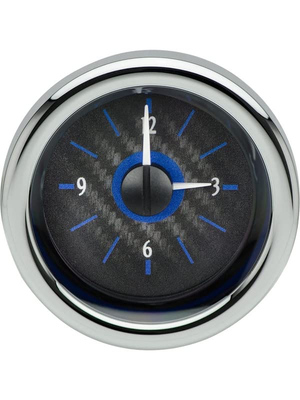 Dakota Digital 3" Round VLC-16-1-C-B VHX Clock Black Carbon Fiber Style Blue Backlighting