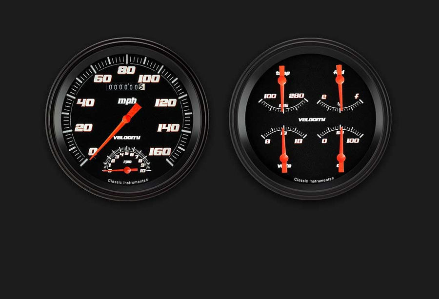 Velocity Black Classic Instruments VS62BBLF Speedometer with Built in Tach & Quad Set - GM