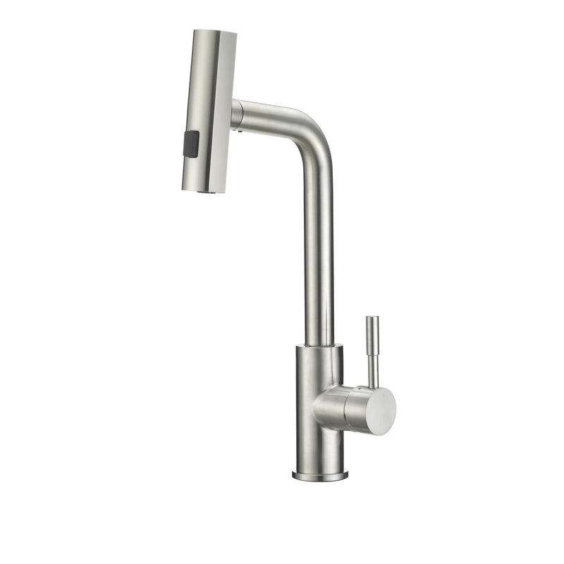 Dura Faucet Rainfall (DF-MK511X-SN) RV Kitchen Faucet – Satin Nickel, Dual-Mode Rotating Spray Head (Wide Waterfall & Stream), Single Lever Handle, Lead-Free, Easy Install Compact Sink Faucet