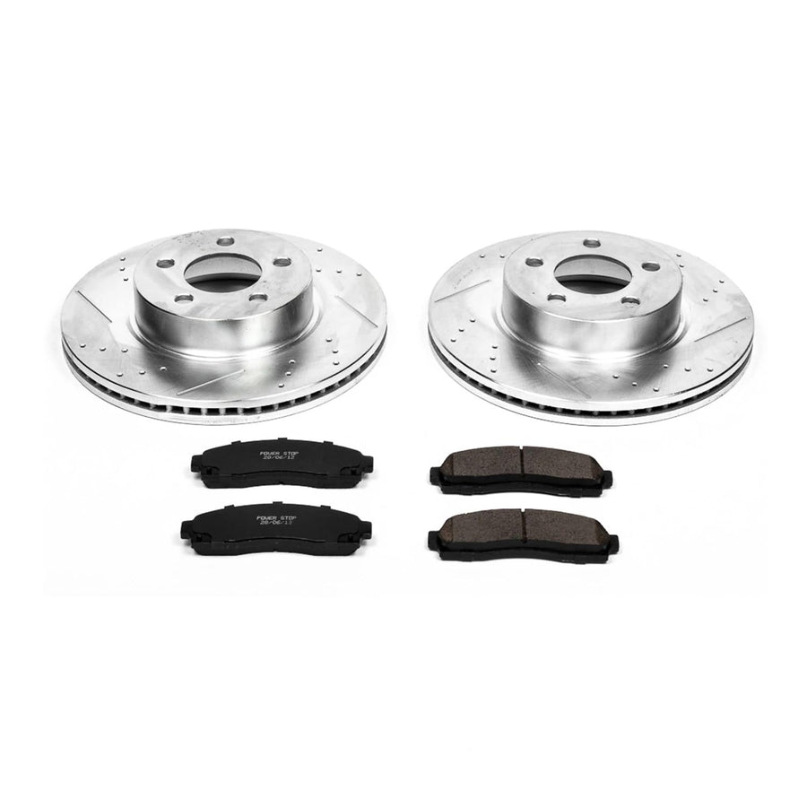 Power Stop K1923 Z23 Carbon Fiber Brake Pads with Drilled & Slotted Brake Rotors Kit For Ford Explorer Sport, Ford Explorer Sport Trac, Ford Ranger, Mazda B3, Mazda B4000 [Model Specific]