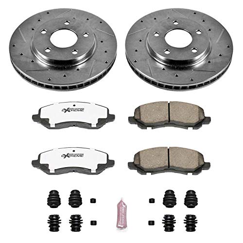 Power Stop K2992-26 Z26 Carbon Fiber Brake Pads Front with Drilled & Slotted Brake Rotors Kit For Dodge Caliber 2007-2012, Mitsubishi Lancer 2008-2017 [Model Specific]