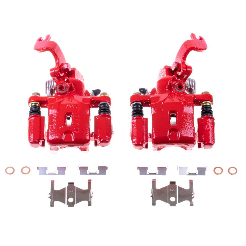 Power Stop Pair of High-Temp Red Powder Coated Rear Calipers For Hyundai Elantra 1996-2000, Hyundai Tiburon 1997-2001 [Model Specific]