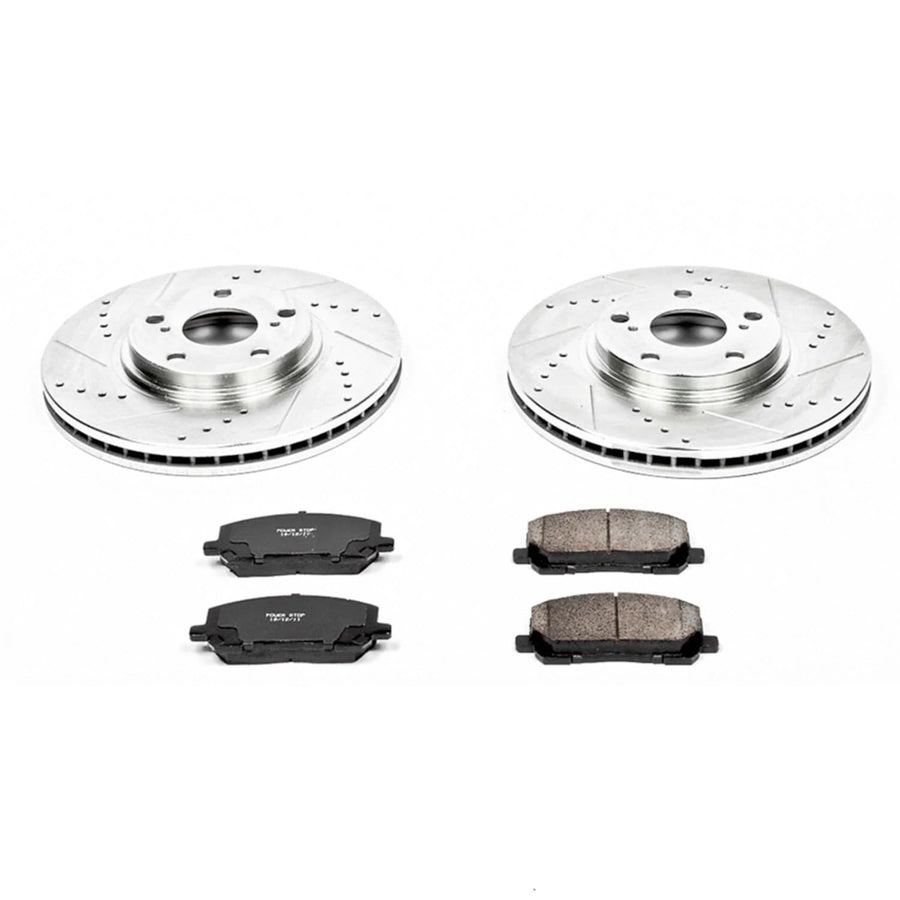 Power Stop K1137 Z23 Carbon Fiber Brake Pads with Drilled & Slotted Brake Rotors Kit For Toyota Highlander 2001-2007 [Model Specific]