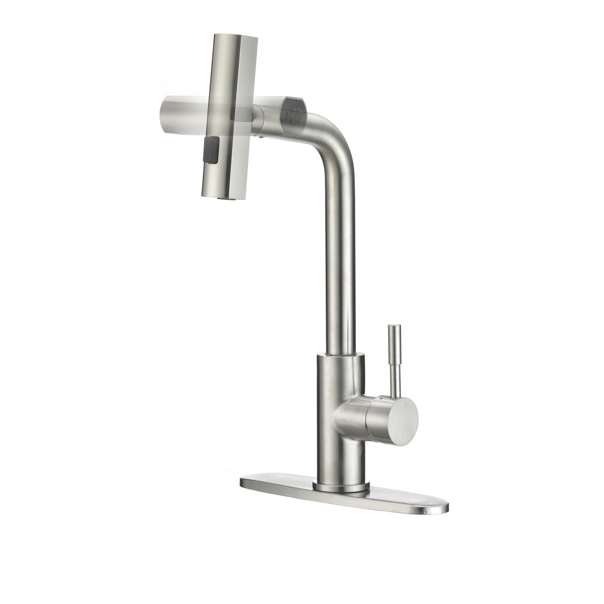 Dura Faucet Rainfall (DF-MK511X-SN) RV Kitchen Faucet – Satin Nickel, Dual-Mode Rotating Spray Head (Wide Waterfall & Stream), Single Lever Handle, Lead-Free, Easy Install Compact Sink Faucet