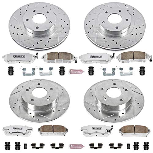 Power Stop K2706-26 Z26 Carbon Fiber Brake Pads Front and Rear with Drilled & Slotted Brake Rotors Kit For INFINITI I35 2002-2004, Nissan Maxima 2002-2003 [Model Specific]