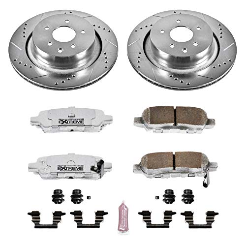 Rear K2986-26 Power Stop Z26 Carbon Fiber Brake Pads with Drilled & Slotted Brake Rotors Kit For INFINITI G35 2007-2008 | INFINITI G37 2008-2013 [Vehicle Specific]