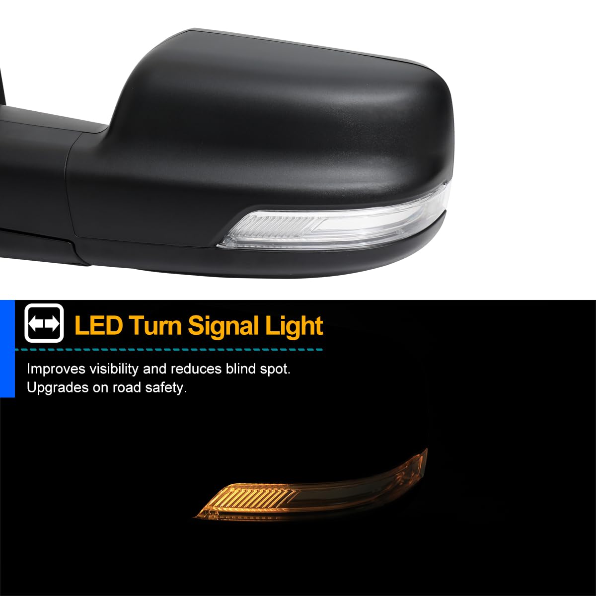 Spec-D Tuning Left Driver Side Mirror Black Power Fold Heated + LED Signal + Blind Spot Monitor Compatible with 2019-2024 Ram 1500, Left + Right Pair
