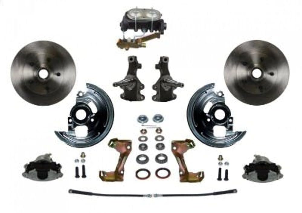 BRAKES LEED Manual Front Disc Brake Conversion 2" Drop Spindle With Cast Iron M/C Disc/Drum Side Mount