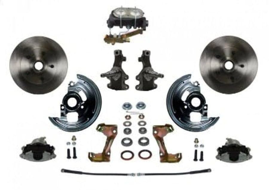 BRAKES LEED Manual Front Disc Brake Conversion 2" Drop Spindle With Cast Iron M/C Disc/Drum Side Mount