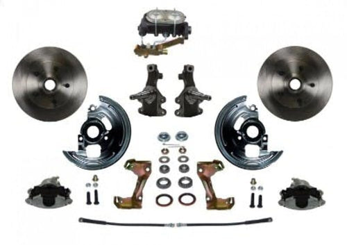 BRAKES LEED Manual Front Disc Brake Conversion 2" Drop Spindle With Cast Iron M/C Disc/Drum Side Mount