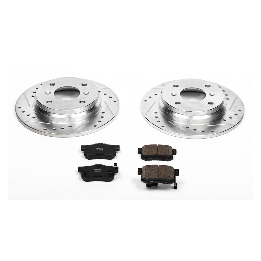 Power Stop K407 Rear Brake Pads Z23 Carbon Fiber with Drilled & Slotted Brake Rotors Kit For Honda Prelude 1992-1996 [Model Specific]