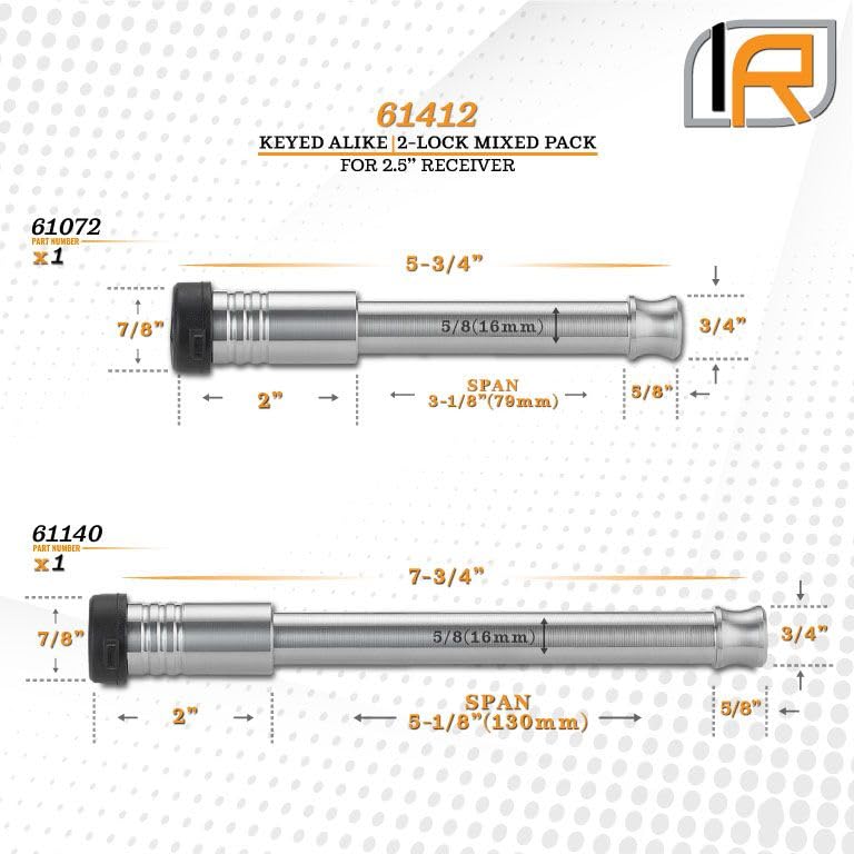 2 Pack Mixed 2.5, Keyed Alike, Hitch Lock for Fastway Flash E Series 61412 2.5" HD Ball Mount Hitch - Includes Lock for 2.5" Receiver