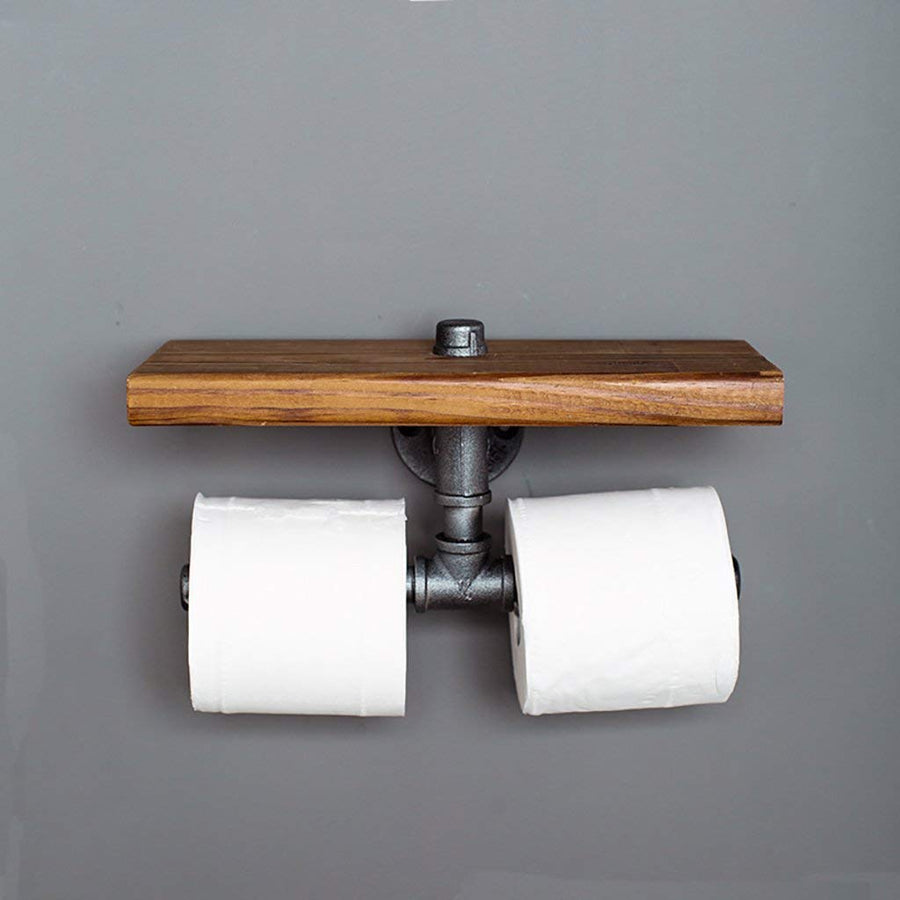 Towel Bar YIMJ Pipe Design Rustic Style Wood Metal Wall Bathroom Shelf Organization Storage Wall Hanging Racks Paper Towel Holder For Toilet