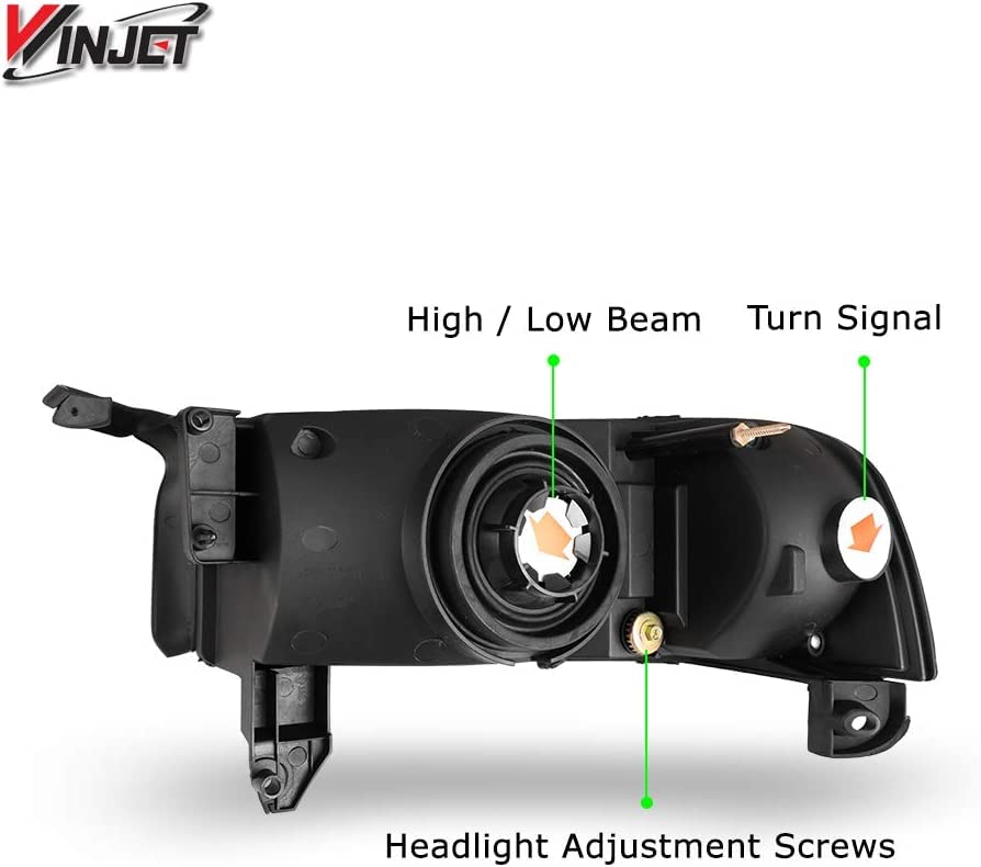 Headlight Assembly Replacement Winjet Street Series for [1994 1995 1996 1997 1998 1999 2000 2001 2002 Dodge RAM 1500/2500/3500/4000] LED DRL Headlights 1PAIR Driver & Passenger Side