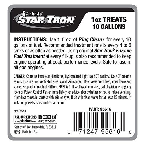 Star Tron Ring Clean Plus STAR BRITE Deposit Control - Cleans Injectors, Valves, & Entire Engine to Restore Power & Efficiency - 16 OZ Treats 160 Gallons (095616)