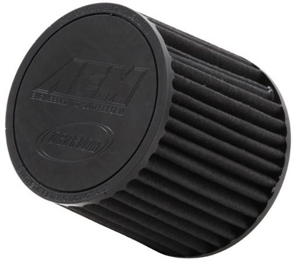 AEM Universal DryFlow Clamp-On Air Filter 21-2110BF: Round Tapered; 3.25 in (83 mm) Flange ID; 5.25 in (133 mm) Height; 6 in (152 mm) Base; 5.125 in (130 mm) Top