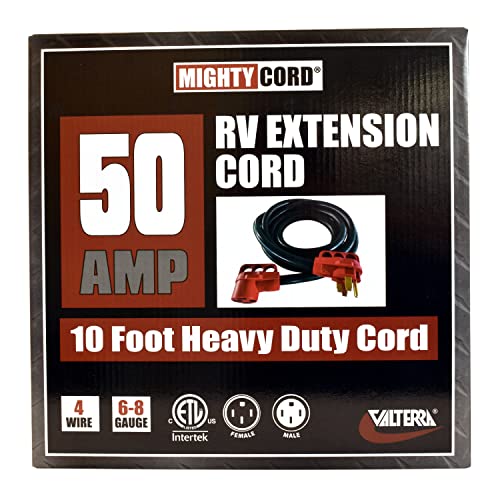 Mighty Cord® Valterra RV 50-Amp Extension Cord, 10-Foot Power Extension Cord, Red
