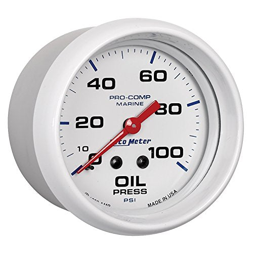 Oil Pressure AutoMeter Gauge, 2 5/8", 100Psi, Mechanical, Marine White (200777)