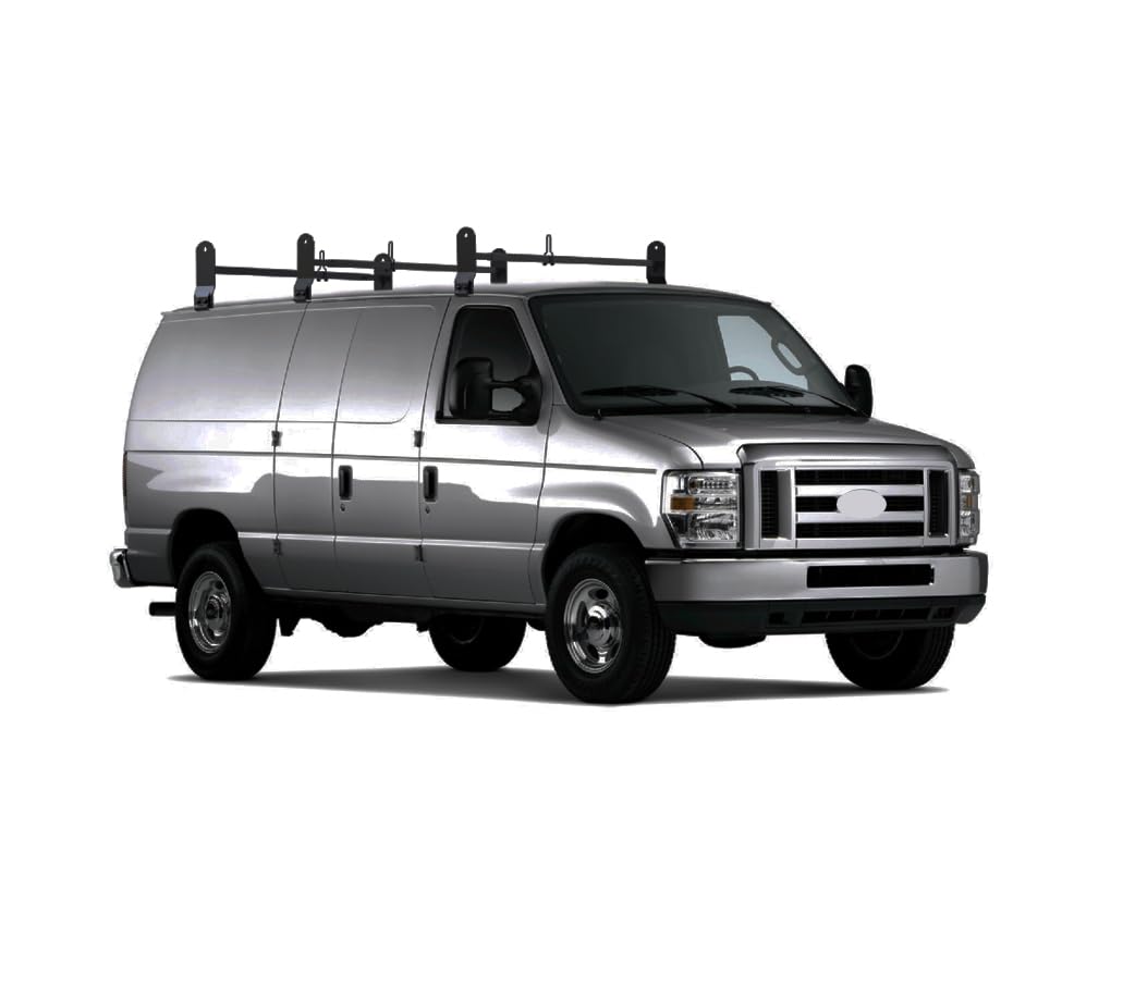 Black Horse off Road Adjustable Three Bars Black Steel Roof Ladder Rack Utility Cross Bar with Stoppers Fit 2003-2024 Chevy Express/GMC Savana|1999-2014 Ford Econoline - 600 LBS Weight Capacity.