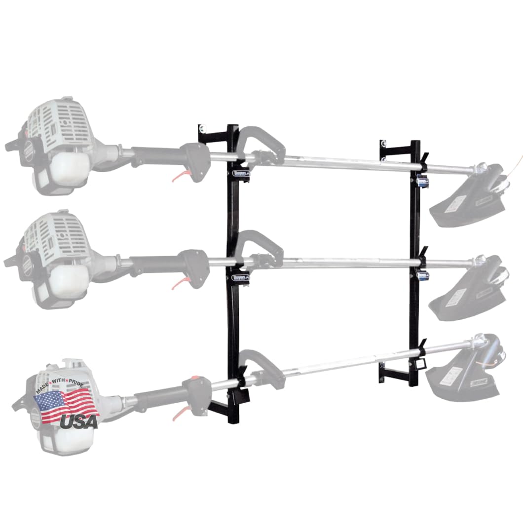 Buyers Products Landscape Trimmer LT12 Edger Locking Rack for Enclosed Trailers & Walls, Made In The USA, Holds 3 Yard Lawn Weed Whackers Tools, Trimmer Holder for Landscape Trailers