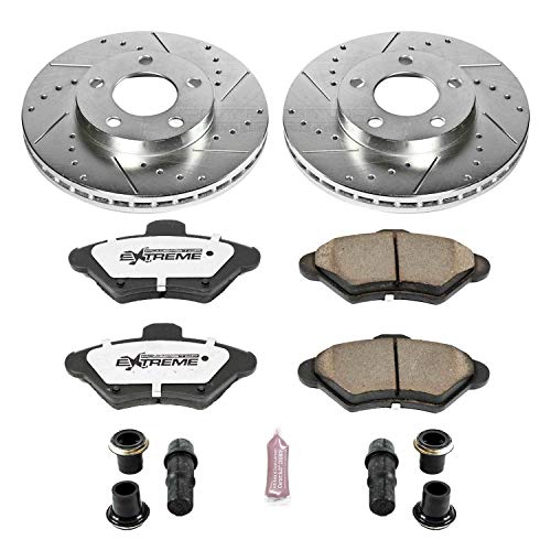 Power Stop K1299-26 Z26 Carbon Fiber Brake Pads Front with Drilled & Slotted Brake Rotors Kit For Ford Mustang 1994-1998 [Model Specific]