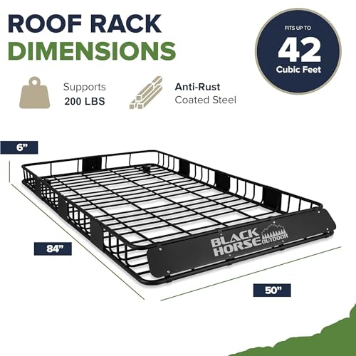 Traveler Roof Rack Cargo Carrier Basket Black Horse 84"x50"x6" Heavy Duty Weather Resistant Luggage & Camping Gear Storage for Car, Truck or SUV Transport, 200 lbs Capacity - BHOD8450