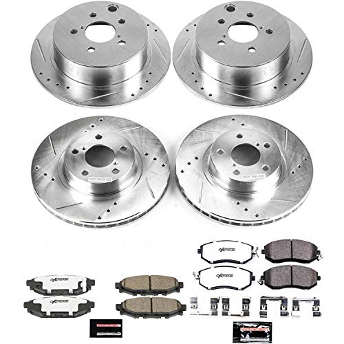 Power Stop K6113-26 Z26 Carbon Fiber Brake Pads Front and Rear with Drilled & Slotted Brake Rotors Kit For Subaru Impreza 2012-2016 [Model Specific]