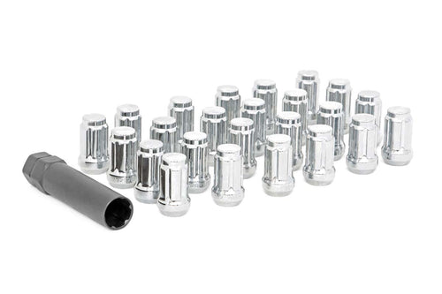 24-Piece Rough Country Lug Nut Set - M14x1.5 Thread, Bulge Acorn Style, Chrome Lug Nuts with Socket Key, Corrosion-Resistant for Aftermarket Wheels